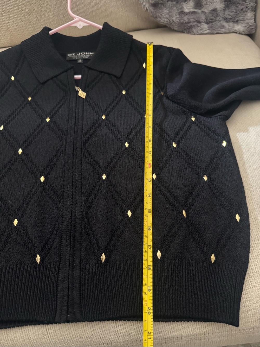 St. John Sport Essentials Marie Gray Black Gold Zip Knit Cardigan M Made USA - Picture 5 of 5
